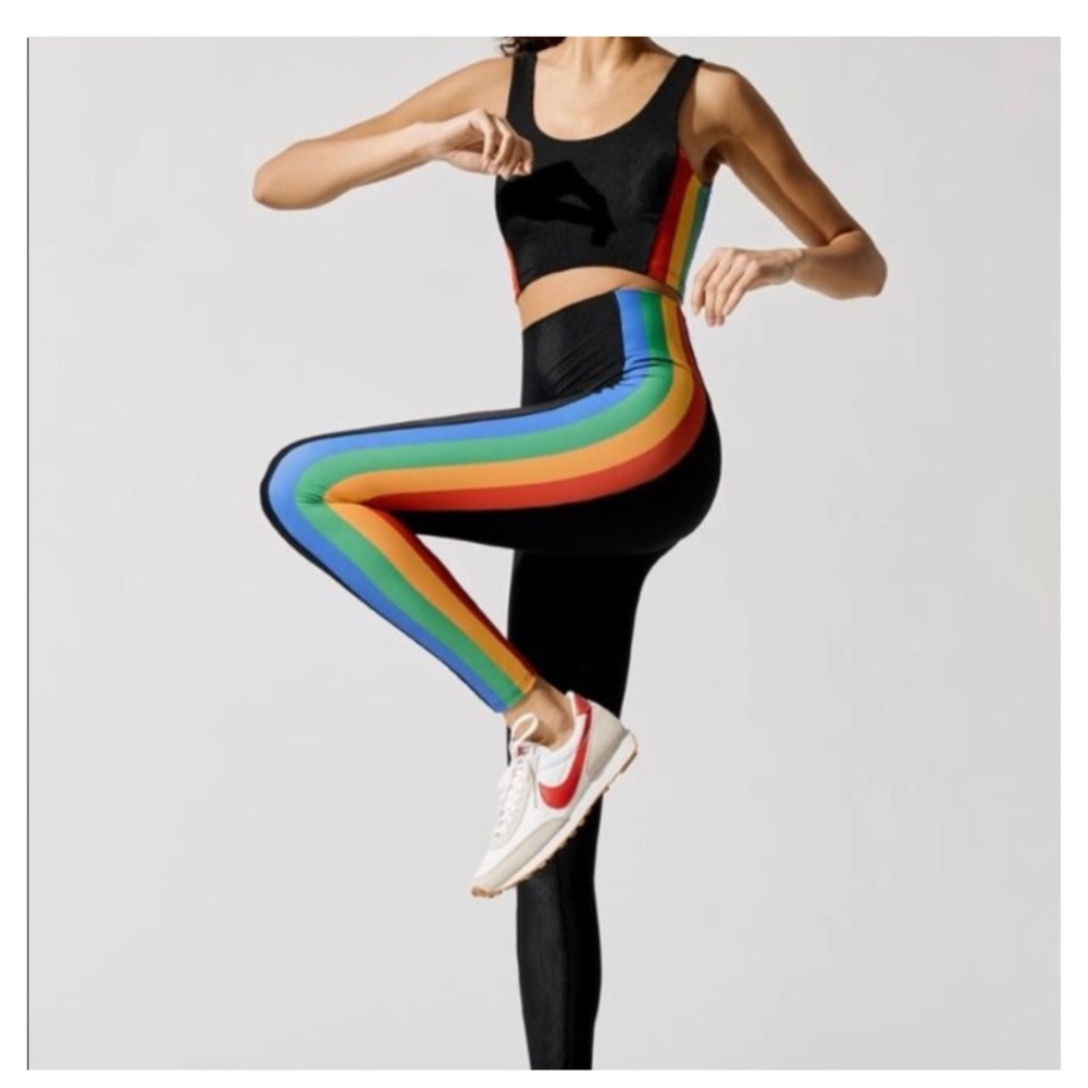 Beach Riot Black Leggings with Rainbow Stripes